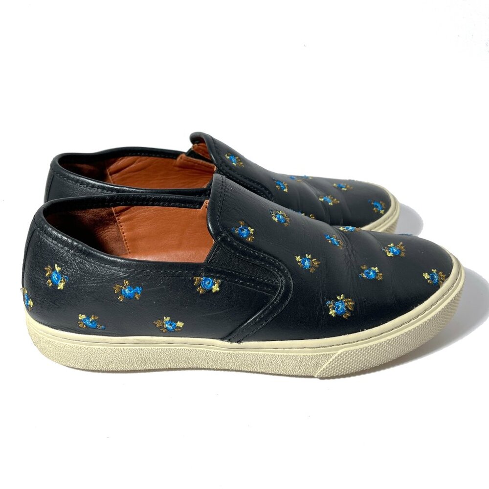 Coach G1367 Black Embroidered Floral Leather Slip On Shoes